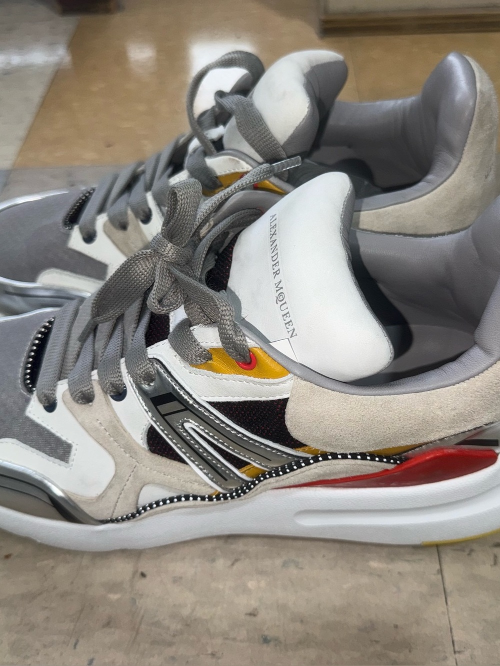 Alexander McQueen Black ,White , Grey & Red Oversized Sneakers Sz 46 D. 526201